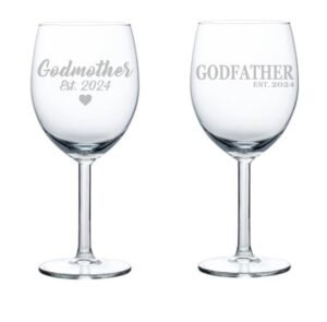 mip set of 2 wine glass goblet gift godmother est 2024 and godfather est 2024 (10 oz)