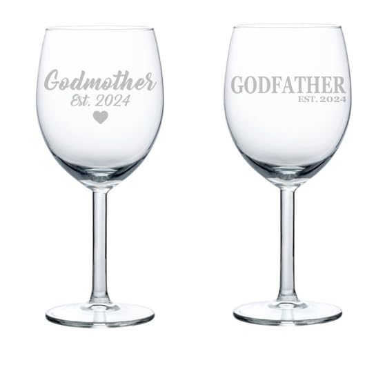 MIP Set of 2 Wine Glass Goblet Gift Godmother Est 2024 And Godfather Est 2024 (10 oz)