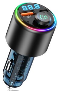 bcadon bluetooth 5.3 fm transmitter for car, type-c pd 30w & qc3.0 18w usb car charger, cigarette lighter bluetooth car adapter for music, hands-free call, hi-fi mp3 player, 7 colors led backlit