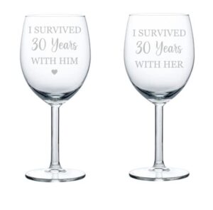 mip set of 2 wine glass goblet gift i survived 30 years 30th anniversary (10 oz)