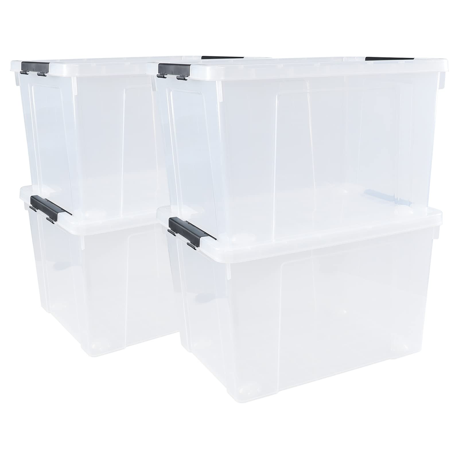 Drephia 4 Pack Clear Storage Latch Bin with Lid, 34 L Plastic Wheeled Storage Box