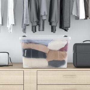 Drephia 4 Pack Clear Storage Latch Bin with Lid, 34 L Plastic Wheeled Storage Box