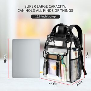 Flyhapi Clear Backpack Heavy Duty Large PVC Transparent See Through Backpacks Work Travel College Book Bag Stadium Approved Festival Backpack (Black)
