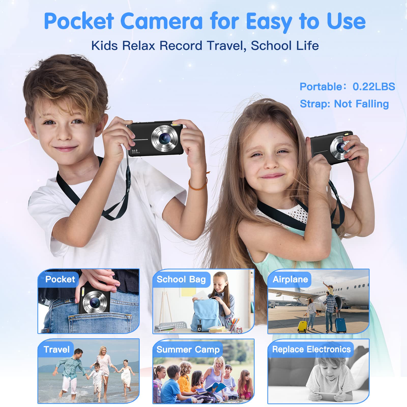 Newest Digital Camera, 1080P Digital Camera for Kids with 32GB Card Anti-Shake, Portable Point and Shoot Camera Fill Flash 16X Zoom, Small Camera