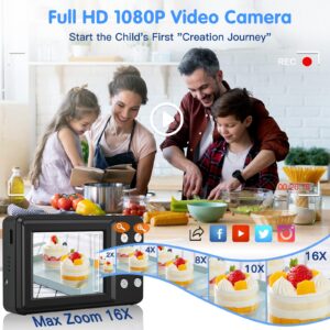 Newest Digital Camera, 1080P Digital Camera for Kids with 32GB Card Anti-Shake, Portable Point and Shoot Camera Fill Flash 16X Zoom, Small Camera
