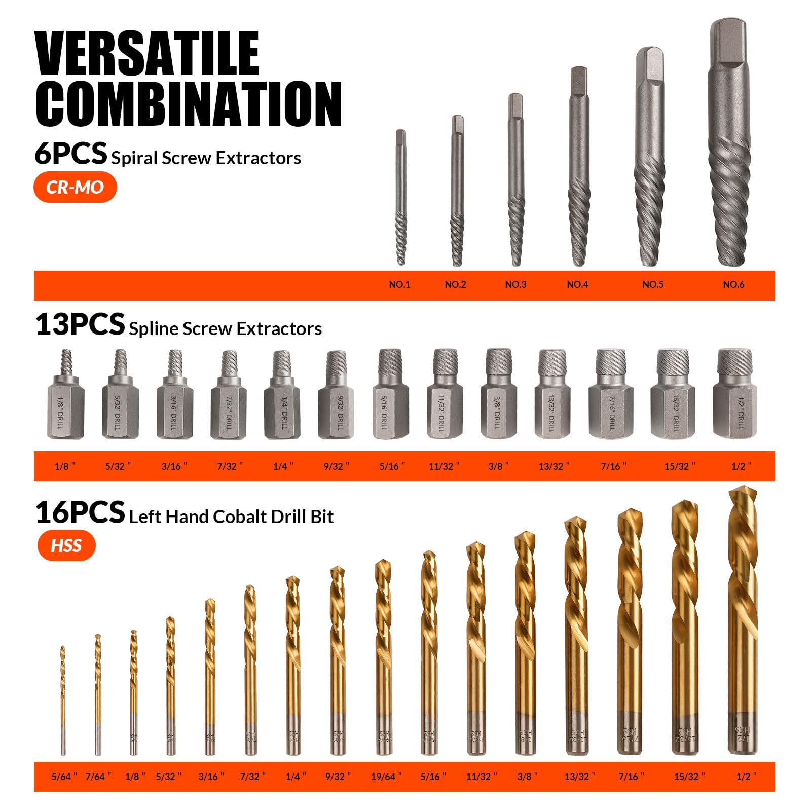 Coobeast 35 Pcs Screw Extractor and Left Hand Drill Bits Set, Easy Out Screw Extractor Kit with HSS Steel Reverse Drill Bit for Broken Nuts, Stripped Bolts Remove