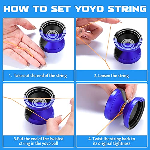 MAGICYOYO V8 Responsive Metal Yoyo for Kids Beginners + Yoyo Glove + 6 Yoyo Strings (Black Blue)