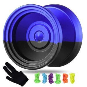 MAGICYOYO V8 Responsive Metal Yoyo for Kids Beginners + Yoyo Glove + 6 Yoyo Strings (Black Blue)