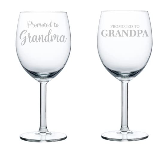 MIP Set of 2 Wine Glass Goblet Gift Promoted To Grandma Promoted to Grandpa Grandparents Baby Announcement Pregnancy Reveal (10 oz)