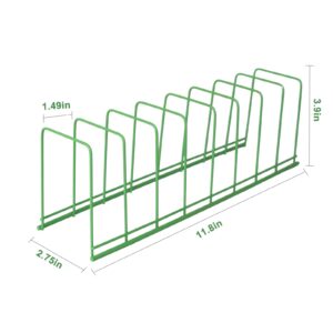 Antuoo Pot Lid Organizer Rack for Cabinet, 2 PCS Stainless Steel Metal Wire Kitchen Cabinet Holder with 8 Slots for Frying Pan, Baking Sheets, Skillets, Cutting Boards, and Appliances (Green)