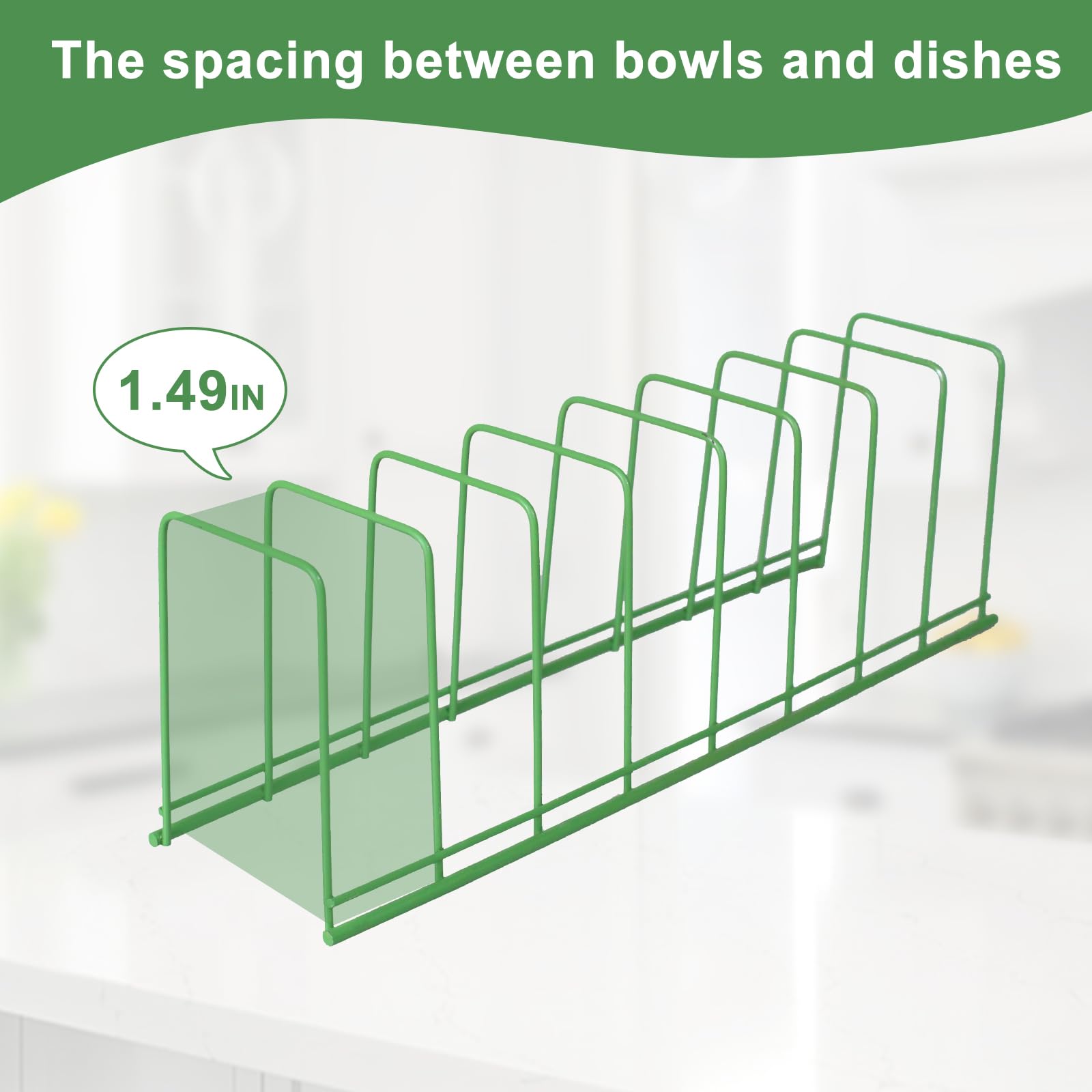 Antuoo Pot Lid Organizer Rack for Cabinet, 2 PCS Stainless Steel Metal Wire Kitchen Cabinet Holder with 8 Slots for Frying Pan, Baking Sheets, Skillets, Cutting Boards, and Appliances (Green)