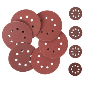 kafuwell 5 inch sanding discs hook and loop, 8 hole random disc sanders & orbital sander sandpaper for wood with variety pack, 60, 120, 240, 320 grit - 40 pcs dustless round sanding discs
