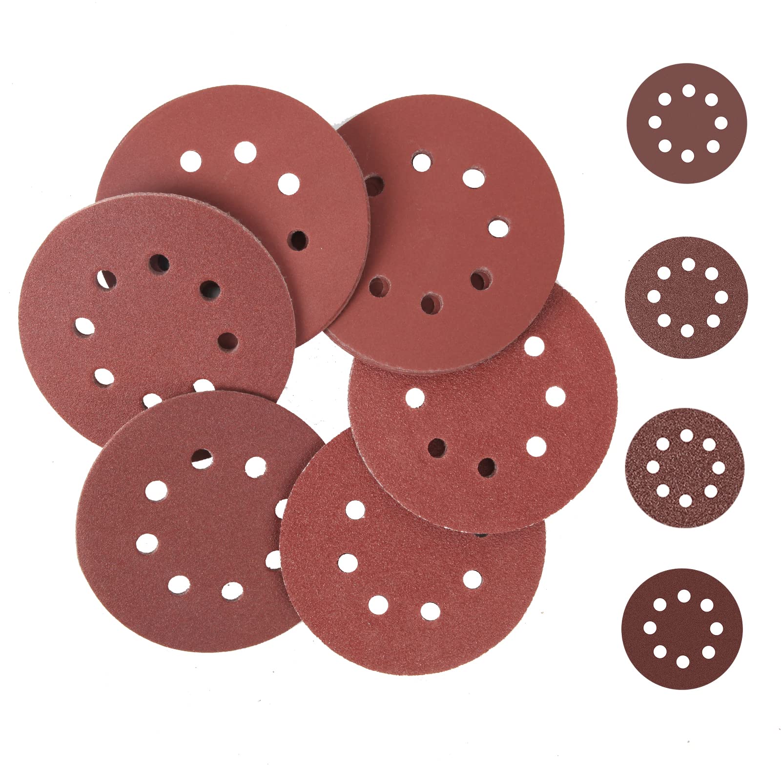 KAFUWELL 5 Inch Sanding Discs Hook and Loop, 8 Hole Random Disc Sanders & Orbital Sander Sandpaper for Wood with Variety Pack, 60, 120, 240, 320 Grit - 40 PCS Dustless Round Sanding Discs