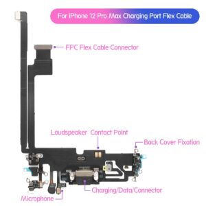 Dock Connector for iPhone 12 Pro Max USB Charging Port Flex Cable Replacement for iPhone 12 Pro Max Charger Dock Board Connector Assembly with Tools(Black)