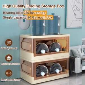 KUMD Storage Bins with Lids - Collapsible Storage Bins, Clear Wardrobe Closet Organizer, 20Gal Stackable Storage Bins, Foldable Plastic Storage Container with Door, Crate for Book Storage (3 Pack)