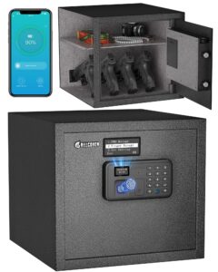 billconch smart gun safe for multiple pistols - automatic lock safe box with lcd display/voice guide, quick access unlock with fingerprint/keypad/key/app, biometric handgun safe for money valuables