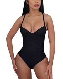 bengbobar women bodysuit shapewear firm control ultra light built-in bra v neck body shaper 3x-large black