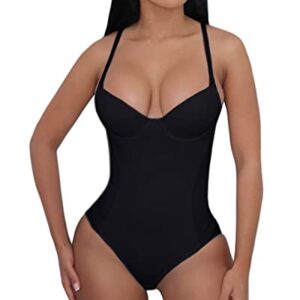 Bengbobar Women Bodysuit Shapewear Firm Control Ultra Light Built-in Bra V Neck Body Shaper 3X-Large Black