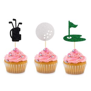 boningnew 24pcs glitter golf cupcake topper golf bag ball lawn cake picks for birthday party wedding baby shower party outdoor sports theme party decorations supplies