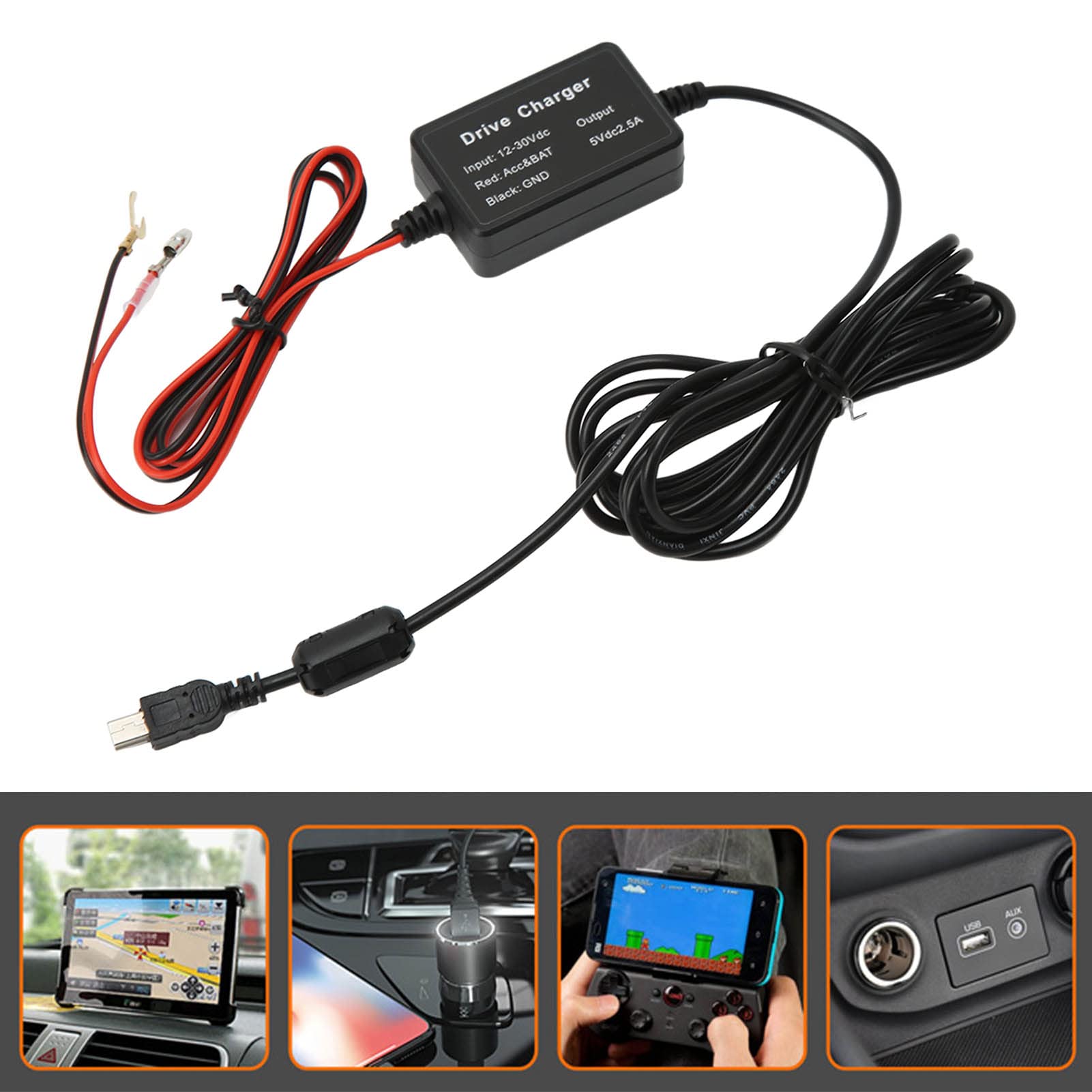 Dashcam Hardwiring Kit Abs Rubber Metal 12V‑30V To 5V Usb Adapter Protection Camera Cam Hardwire Kit