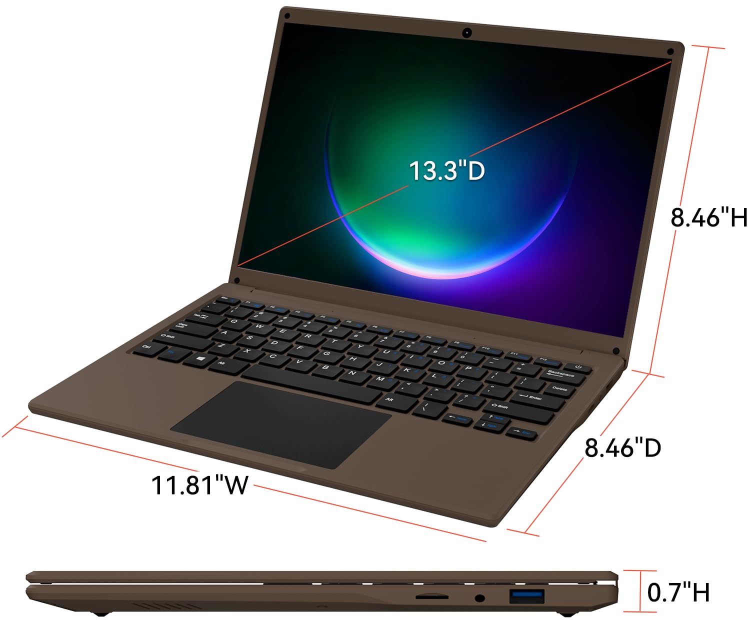 A DREAMER Laptop Computer 13.3 inch 2.5K QHD IPS 16:10 Screen, Windows 10 Laptop Intel N4020 SSD Replaceable Portable Traditional Laptop, Brown PC (6G+256GB)