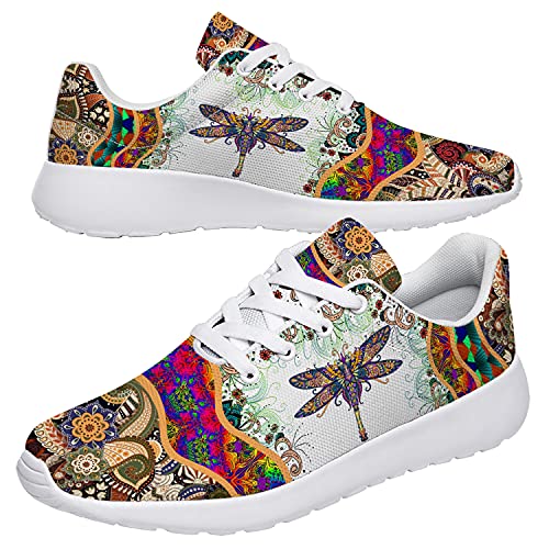 Hippie Flower with Boho Dragonfly Print Shoes for Men Women,Custom Ultra Comfort Anti-Slip Walking Tennis Sneaker Gifts for Travel,US Size 7 Women/5 Men