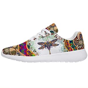 Hippie Flower with Boho Dragonfly Print Shoes for Men Women,Custom Ultra Comfort Anti-Slip Walking Tennis Sneaker Gifts for Travel,US Size 7 Women/5 Men