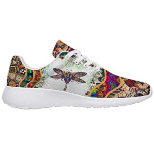 Hippie Flower with Boho Dragonfly Print Shoes for Men Women,Custom Ultra Comfort Anti-Slip Walking Tennis Sneaker Gifts for Travel,US Size 7 Women/5 Men