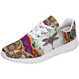 Hippie Flower with Boho Dragonfly Print Shoes for Men Women,Custom Ultra Comfort Anti-Slip Walking Tennis Sneaker Gifts for Travel,US Size 7 Women/5 Men