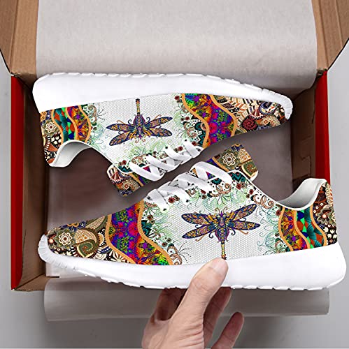 Hippie Flower with Boho Dragonfly Print Shoes for Men Women,Custom Ultra Comfort Anti-Slip Walking Tennis Sneaker Gifts for Travel,US Size 7 Women/5 Men