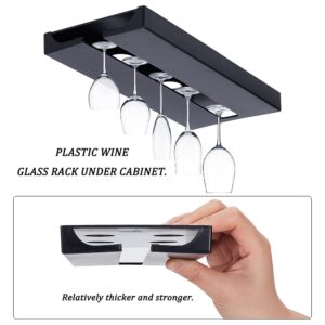 AHANDMAKER 4 Pack Plastic Wine Glass Rack, Black Wine Glass Storage Hanger Under Cabinet Goblet Rack Wall Mounted Hanging Shelf Wine Cup Display Stand with Self-Adhesive Tape for Kitchen Restaurant