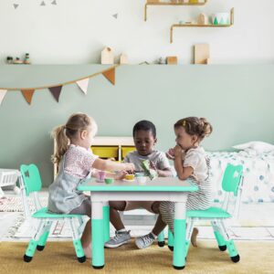 AuAg Kids Table and 4 Chairs Set, Height Adjustable Toddler Study Table and Chair Set for Age 2-10, Multi-Activity Art Table W/Graffiti&Scrubtable Desktop, for Daycare, Classroom, Home (Mint Blue)