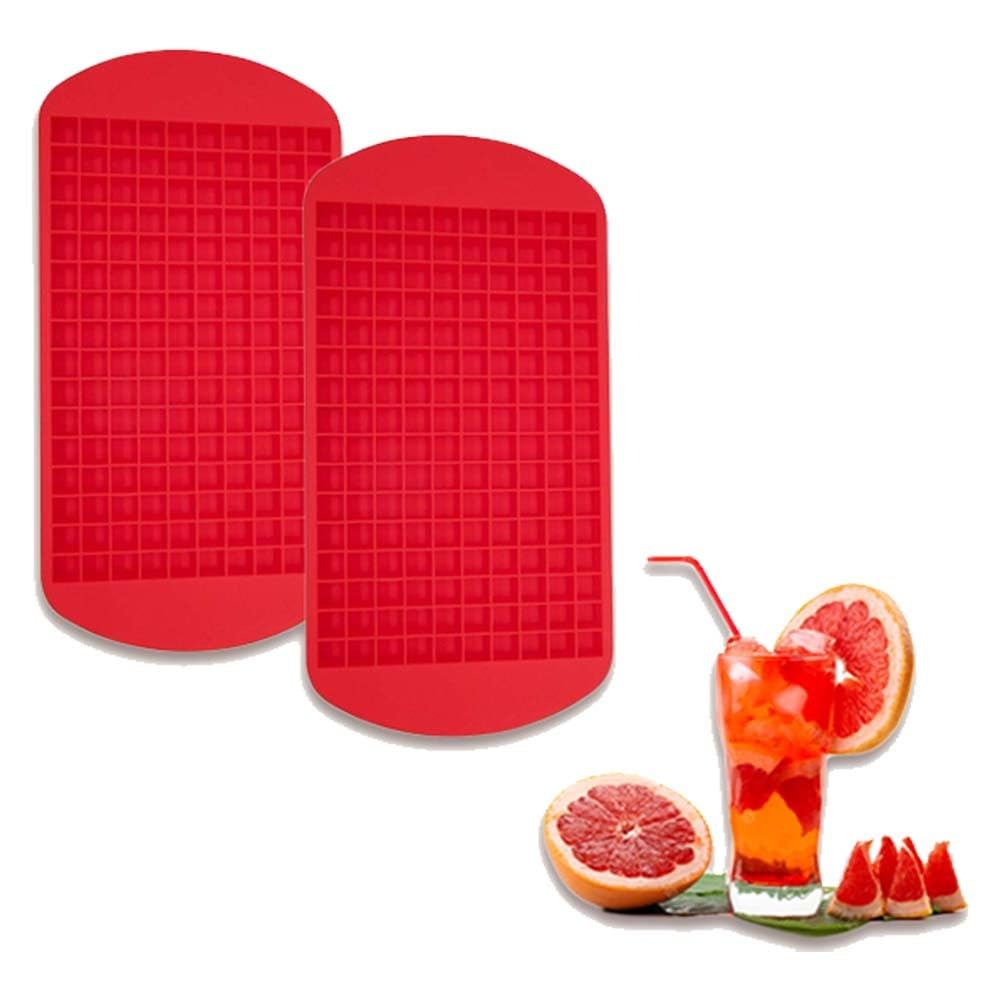 Gadgetime USA Tiny Cavity Silicone Ice Cube Tray (2 pack) - Small Mold for Freezer, Cocktails - Stackable, BPA & Odor Free (Red)