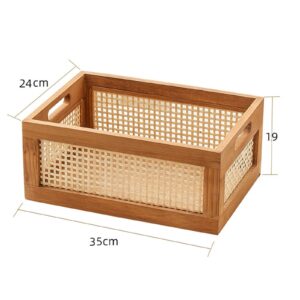 Wood Storage Basket Drawer Storage Box Portable Decoration Supplies Desktop Frame Case Home Organization for Bedroom Stationery Household, 35cmx24cmx19cm