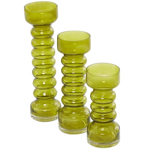 The Novogratz Glass Bubble Pillar Candle Holder, Set of 3 13", 11", 11" H, Green
