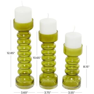 The Novogratz Glass Bubble Pillar Candle Holder, Set of 3 13", 11", 11" H, Green