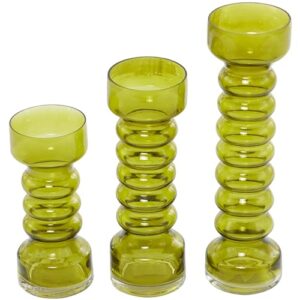 The Novogratz Glass Bubble Pillar Candle Holder, Set of 3 13", 11", 11" H, Green