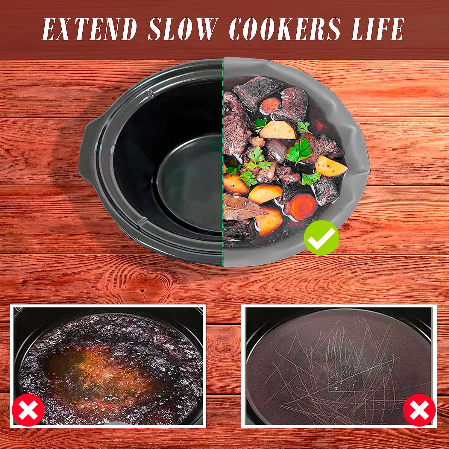 EMERALDSR Silicone Slow Cooker Liners - (Pack of 3) Reusable & Leakproof Liners - Ideal for Oval & Round Pot - Fits on 6 to 8 QT Pot - Grey, Yellow & Black Color