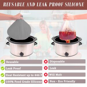 EMERALDSR Silicone Slow Cooker Liners - (Pack of 3) Reusable & Leakproof Liners - Ideal for Oval & Round Pot - Fits on 6 to 8 QT Pot - Grey, Yellow & Black Color