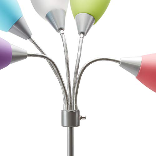 Medusa Multi Head Standing Lamp Bedroom Light with 5 Adjustable Multi-Colored Acrylic Reading Shades - 5 Light Floor Lamp Adjustable Lamp (Silver)