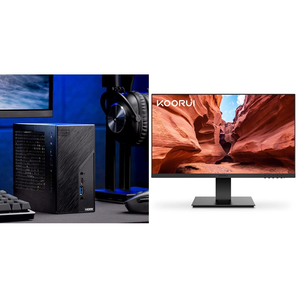 Skytech Mini PC X1 Gaming PC Desktop – AMD Ryzen 5 5600G 3.9 GHz & KOORUI 24 Inch Computer Monitor Full HD 1920 x 1080p VA Display 75Hz 3000:1 Contrast Ratio