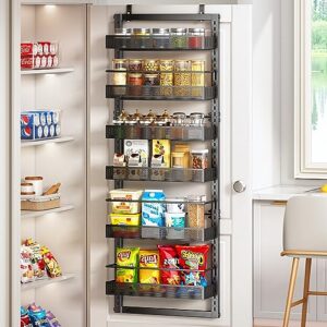spice rack over the door pantry organizer - 6 tier metal adjustable hanging spice organization for pantry, space saving pantry door storage for kitchen, black