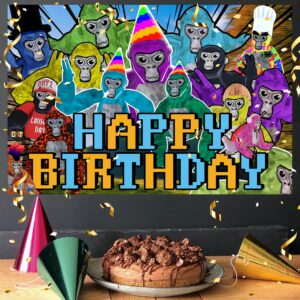 5x3FT Gorilla Game Happy Birthday Banner, Gorilla Game Birthday Decorations for Children Happy Birthday Banner Gorilla Game Party Supplies Photography Background Decorations