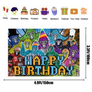 5x3FT Gorilla Game Happy Birthday Banner, Gorilla Game Birthday Decorations for Children Happy Birthday Banner Gorilla Game Party Supplies Photography Background Decorations