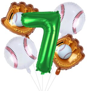 baseball balloons 7th birthday decorations for boys, baseball birthday party decorations baseball sports theme birthday party supplies favors 32inch foil mylar green number 7 balloon