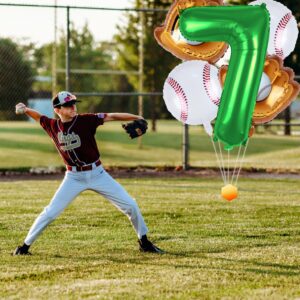 Baseball Balloons 7th Birthday Decorations for Boys, Baseball Birthday Party Decorations Baseball Sports Theme Birthday Party Supplies Favors 32Inch Foil Mylar Green Number 7 Balloon