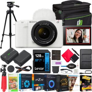 sony zv-e1 mirrorless full frame vlog camera body with fe 28-60mm f4-5.6 zoom lens ilczv-e1l/w white bundle with deco gear case + tripod + extra battery, dual charger, 128gb card and accessories kit