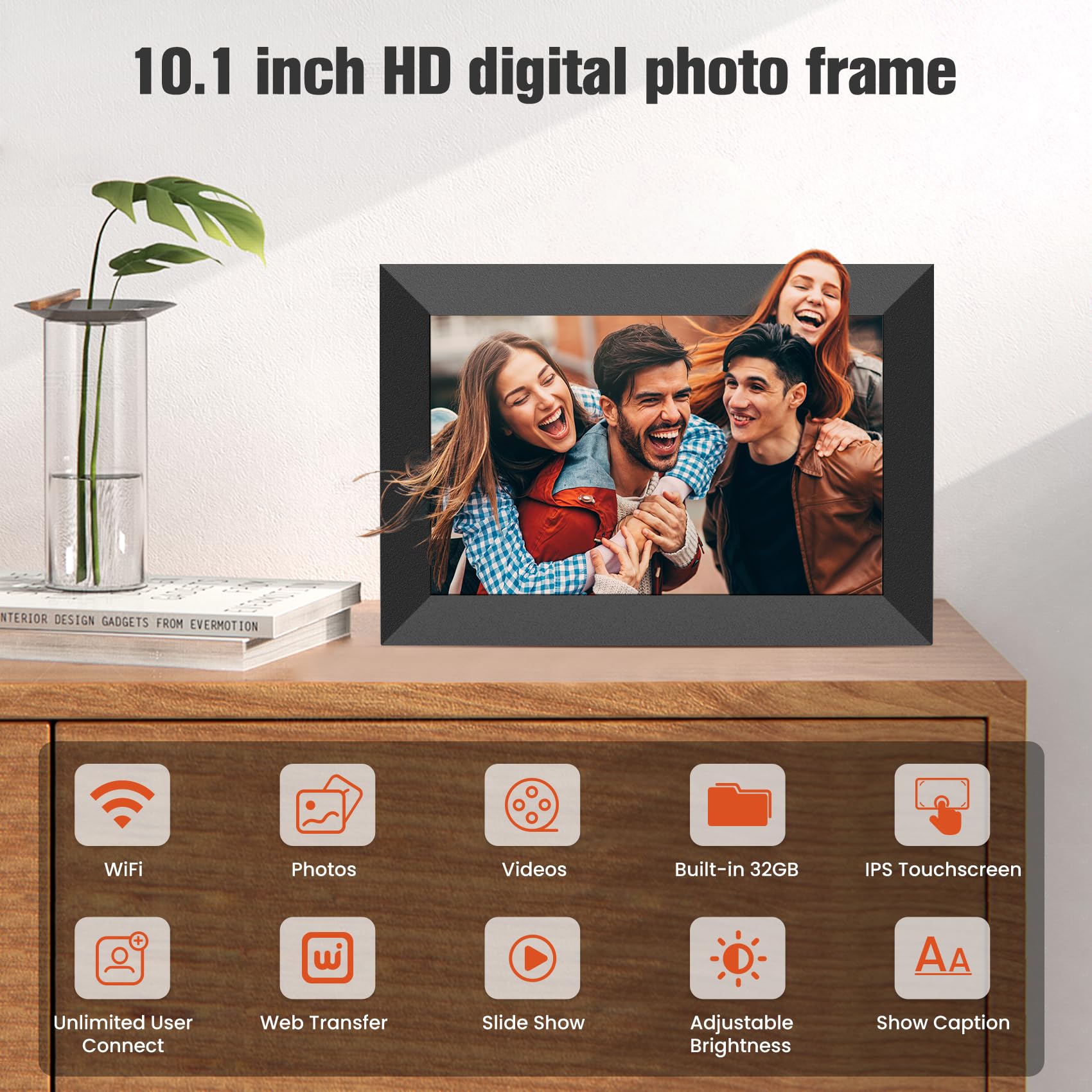 BIGASUO 10.1 Inch WiFi Digital Picture Frame, IPS HD Touch Screen Cloud Smart Photo Frames with Built-in 32GB Memory, Wall Mountable, Auto-Rotate, Share Photos Instantly from Anywhere-Gift 2-Pack