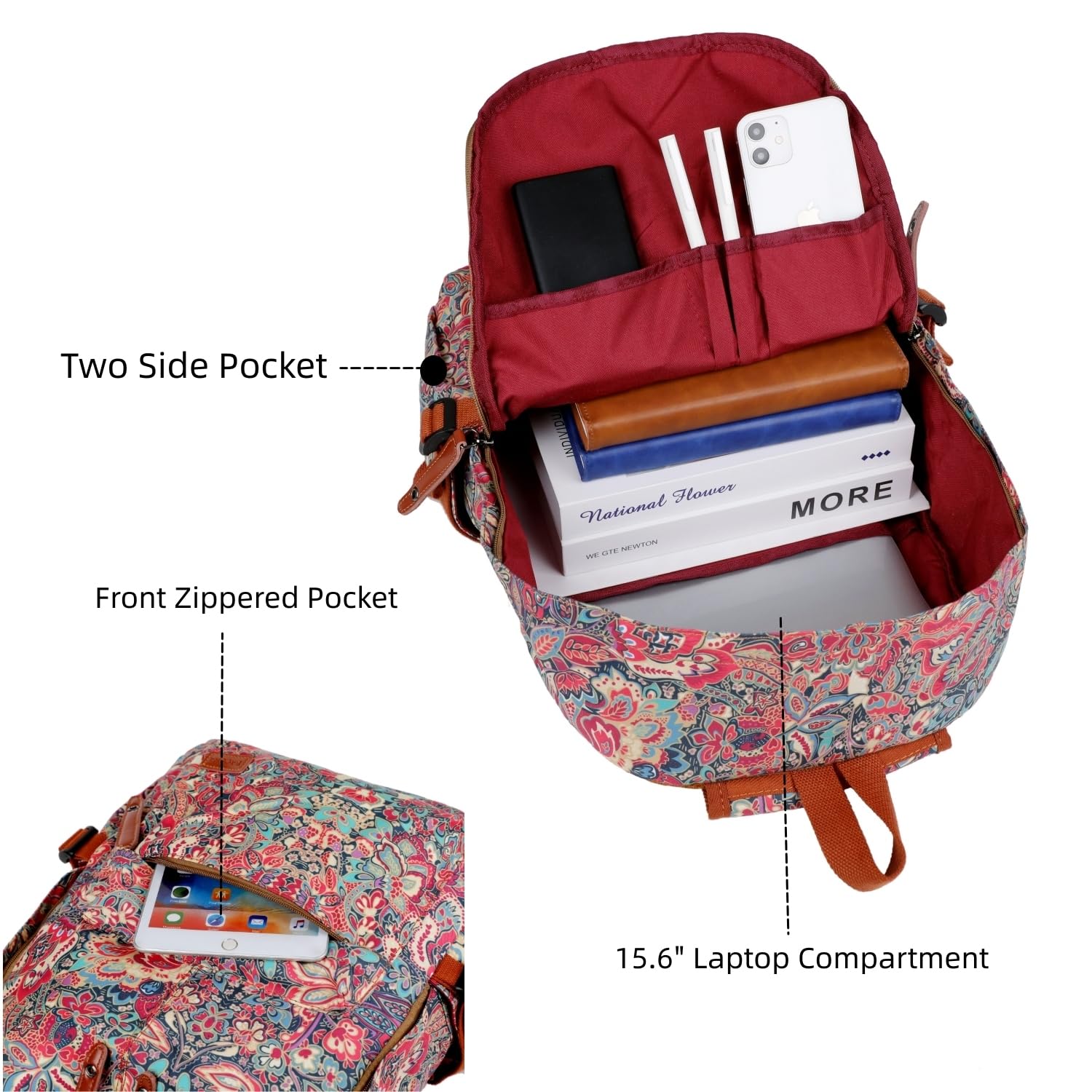 Pretty Flower Pattern 15.6 inch Laptop Backpack Small Travel backpack Hiking Camping Backpack for Women BP-08 (HS)