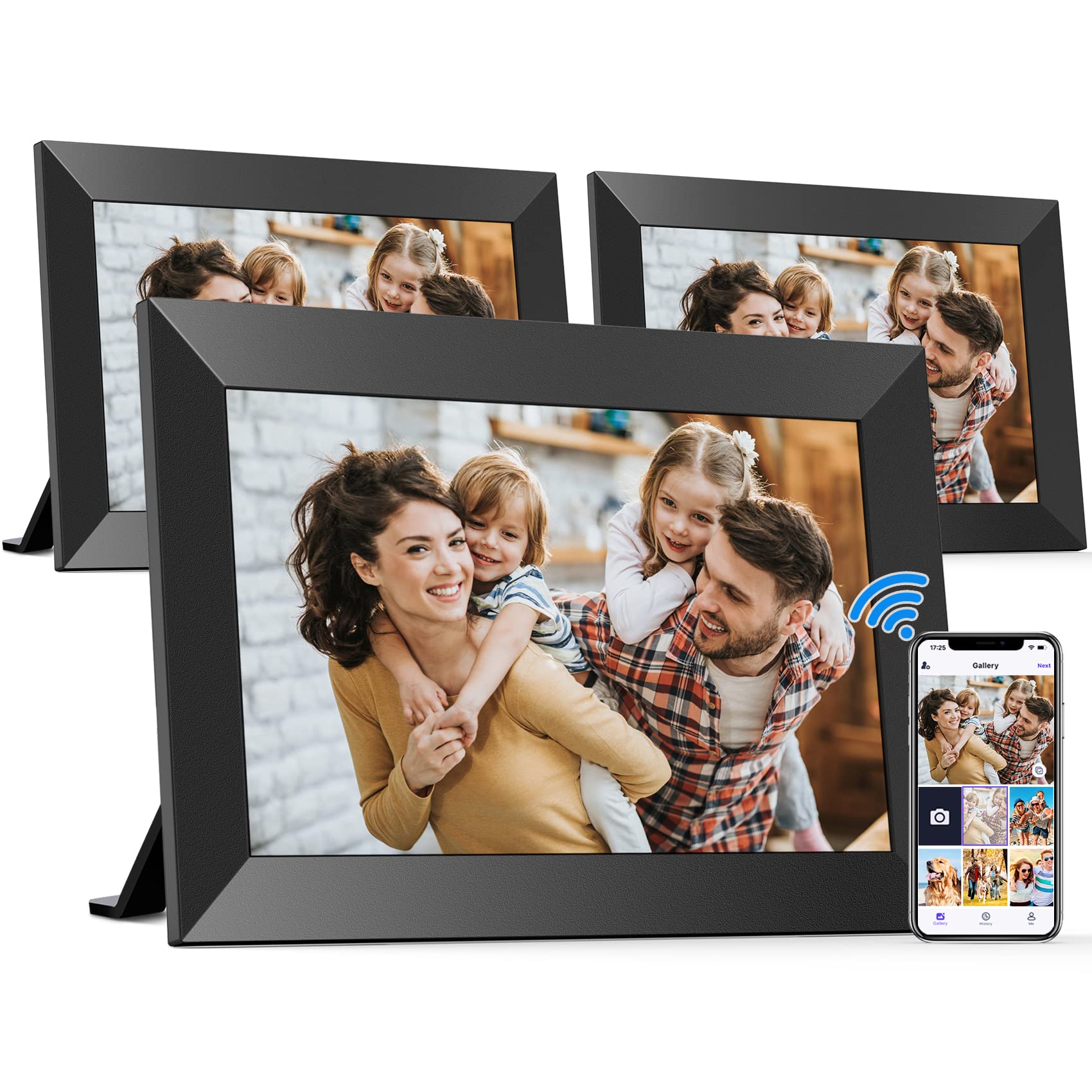 BIGASUO 10.1 Inch WiFi Digital Picture Frame, IPS HD Touch Screen Cloud Smart Photo Frames with Built-in 32GB Memory, Wall Mountable, Auto-Rotate, Share Photos Instantly from Anywhere-Gift 3-Pack